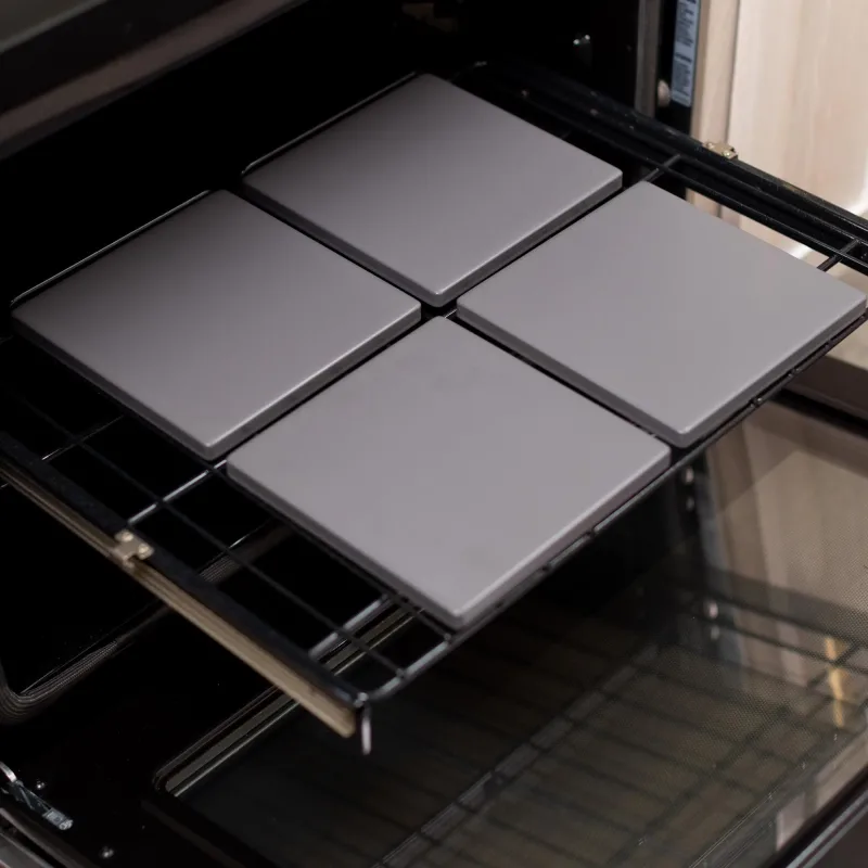 Glazed Cordierite Square Pizza Stone 4 Piece Set, 7.5x7.5-Inch, Grey