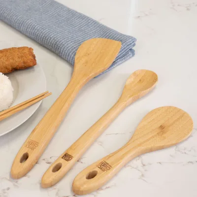 Burnished Bamboo Wok Utensils, 3-Piece Stir Fry Set