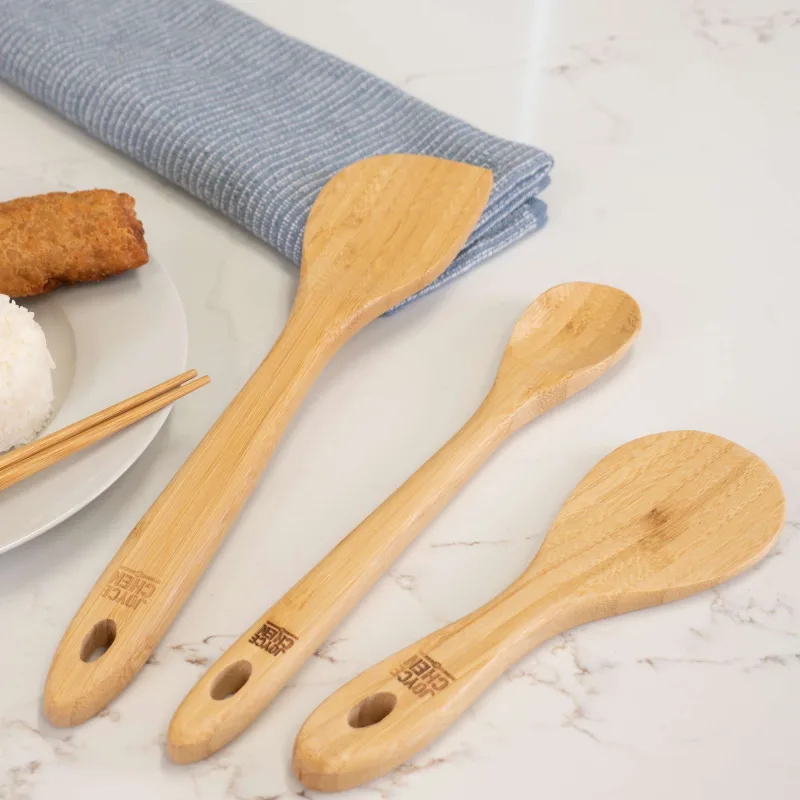 Burnished Bamboo Wok Utensils, 3-Piece Stir Fry Set