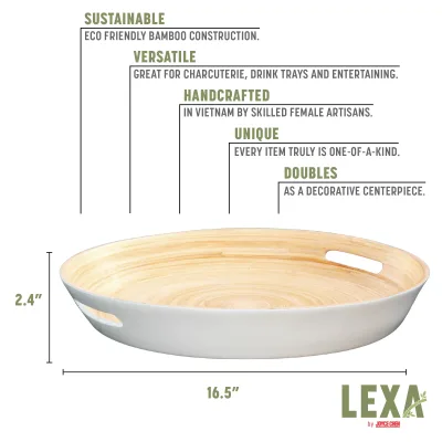 Lexa Bamboo Serving Tray w/ Handles, 16 Inch