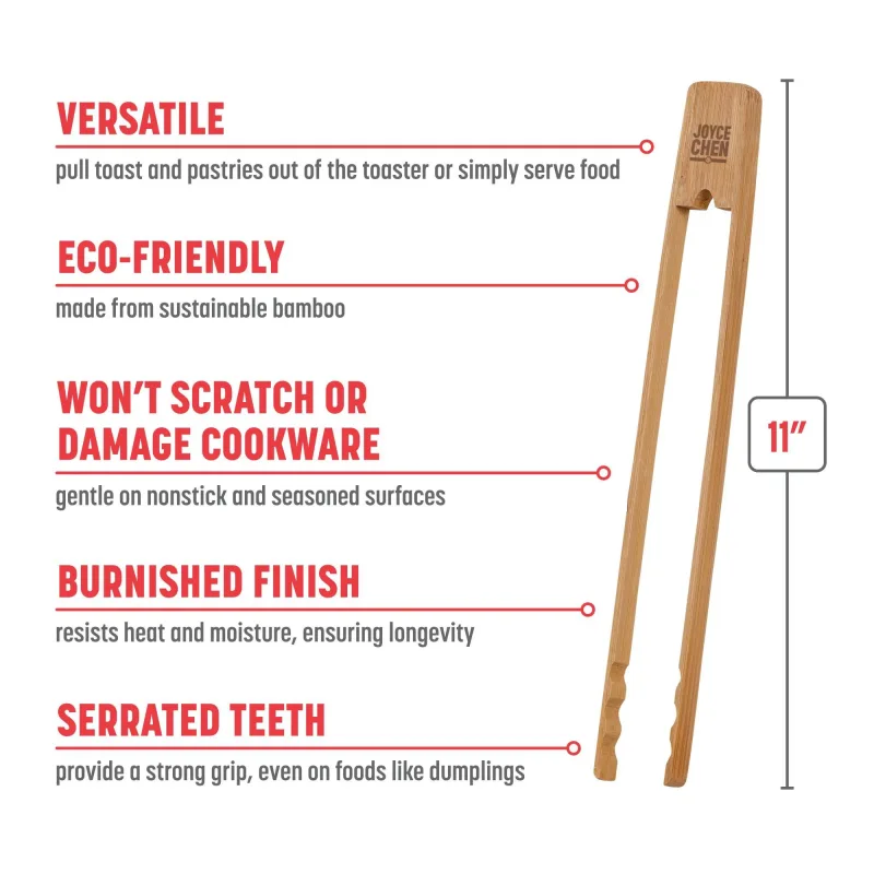 Burnished Bamboo Tongs with Serrated Teeth, 11-Inch