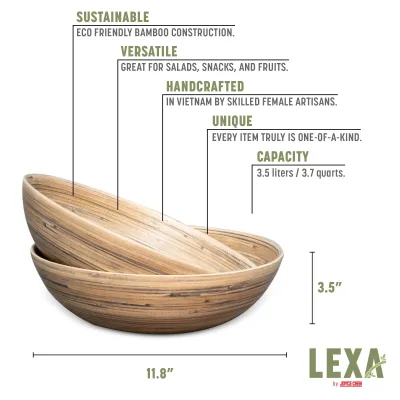 Lexa Bamboo Salad Bowl Set, 12 Inch