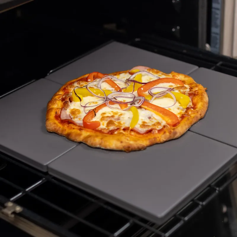 Glazed Cordierite Square Pizza Stone 4 Piece Set, 7.5x7.5-Inch, Grey