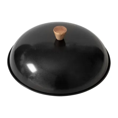 Classic Series 14-Inch Uncoated Carbon Steel Flat Bottom Wok Set with Lid and Birch Handles, 4 Pieces