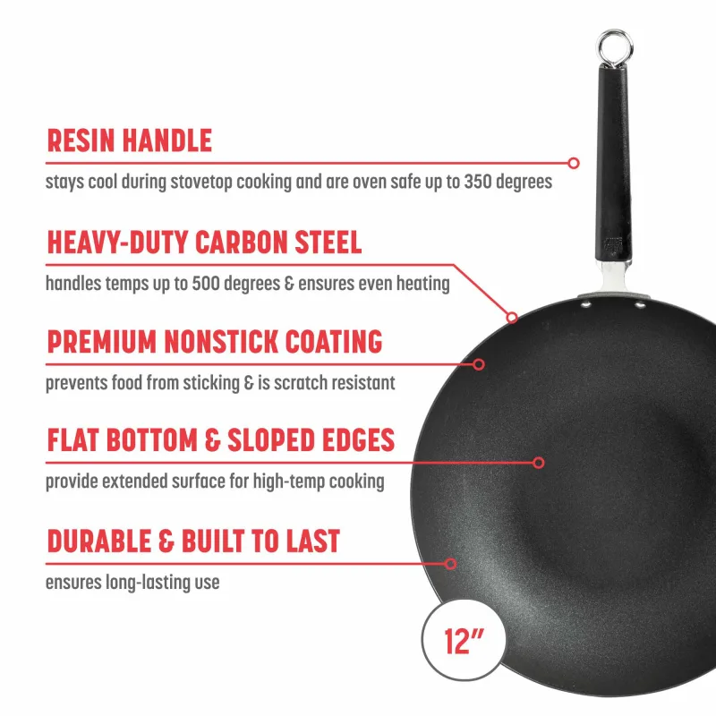 Professional Series 12-Inch Carbon Steel Ceramic Nonstick Stir Fry Pan with Phenolic Handle
